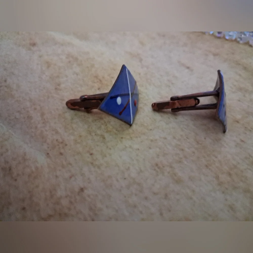 Mens Copper Enameled Mid Century Abstract Cufflinks